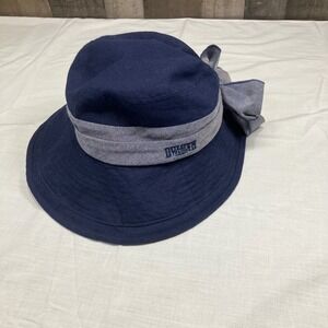 Duluth Trading Company Women Blue Wide Brim Sun Rootstock Bucket Hat Bow S M EUC